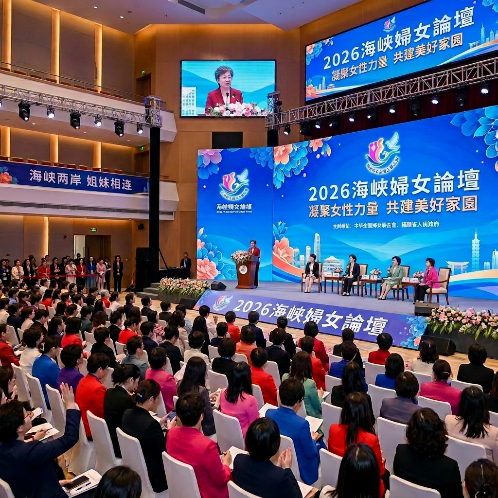 Speaker addressing the 2024 Cross-Strait Women's Forum with audience and panelists on stage