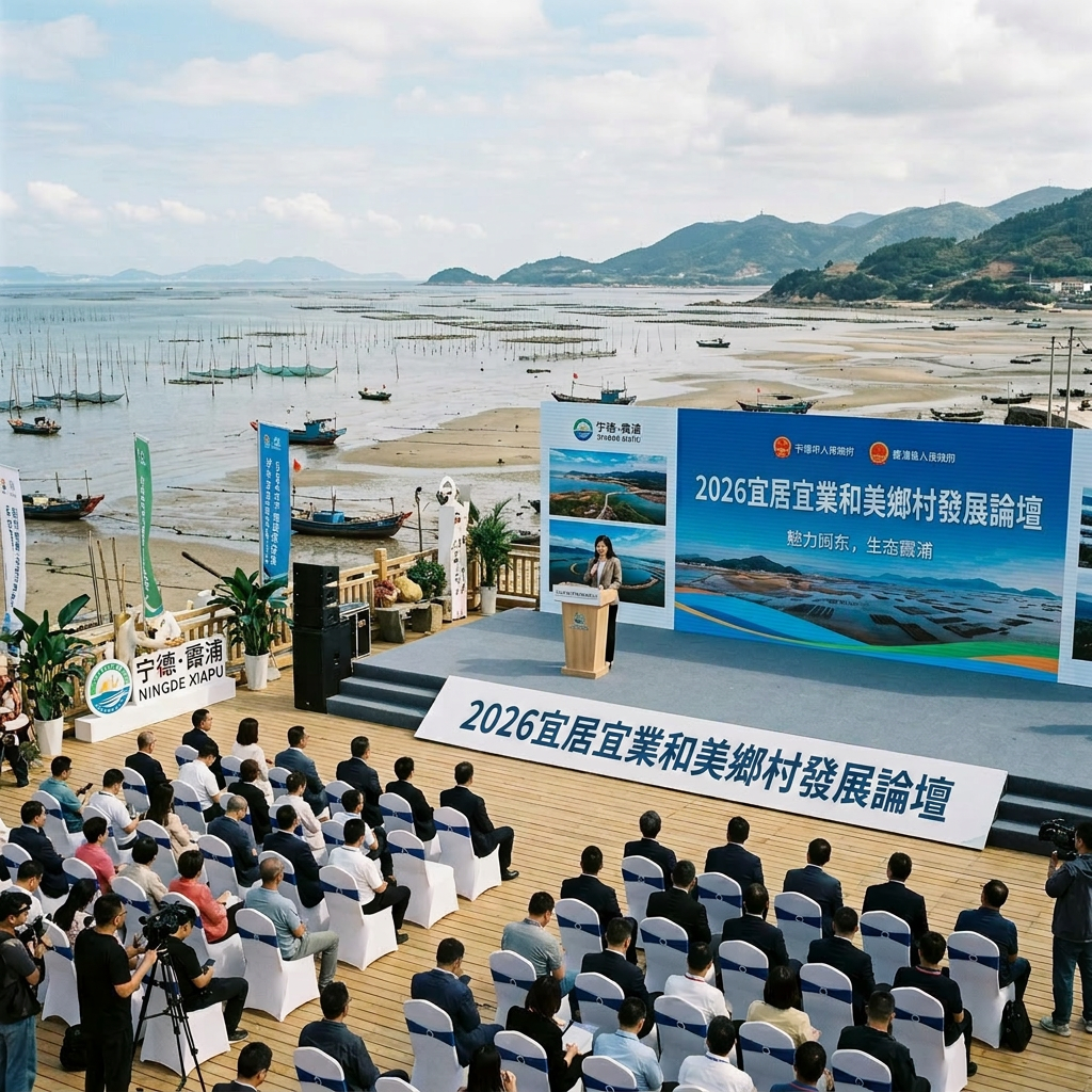 Outdoor forum by a coastal mudflat with speaker and seated audience
