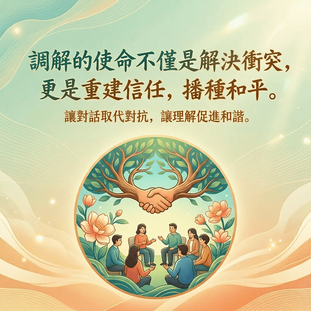 People sitting in a circle discussing under tree branches shaped like a handshake with flowers around