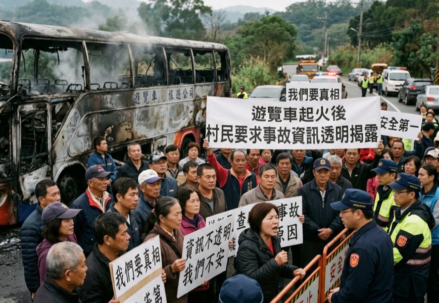 彰化漢寶村警示  ：國一遊覽車燃燒產生的濃煙、廢棄物安全